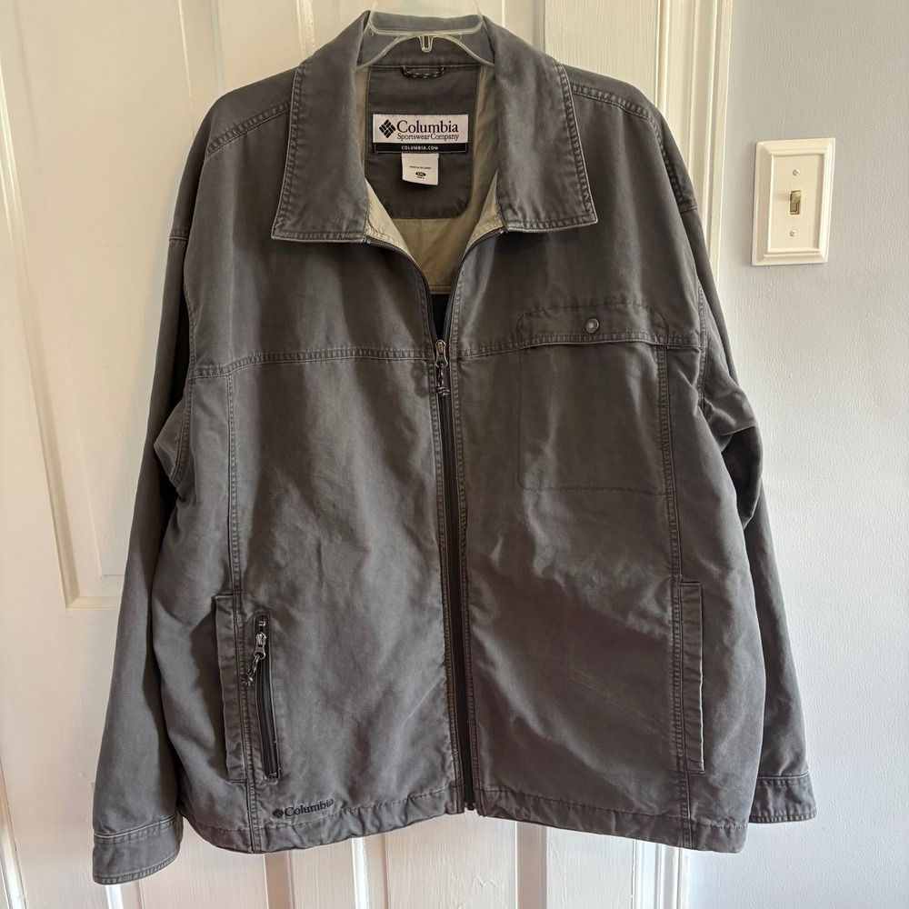 Columbia Mens XXL Jacket Grey Full Zip Cotton Canvas Workwear Field Barn READ